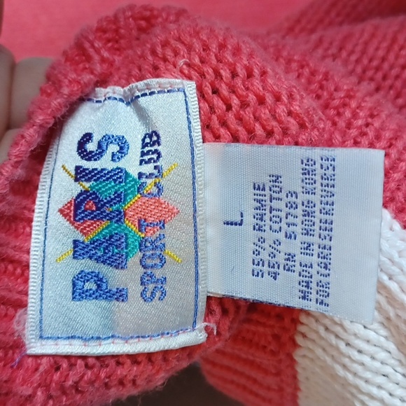 Vtg 80-90's Paris Sports Club Sweater M Chunky Cable Knit V Neck, oversized - Picture 5 of 10